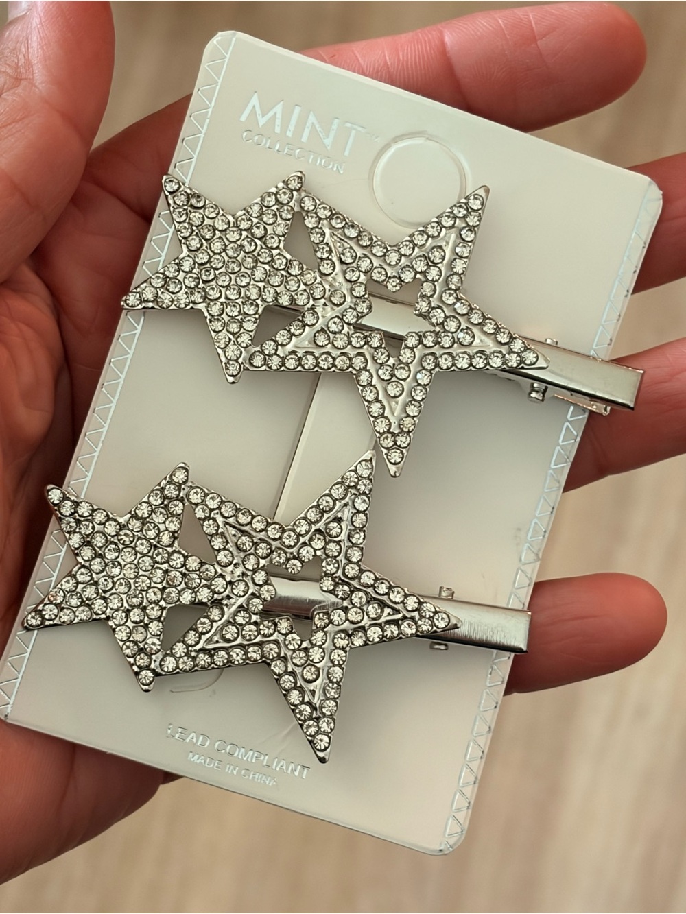 Silver star hair rhinestones set